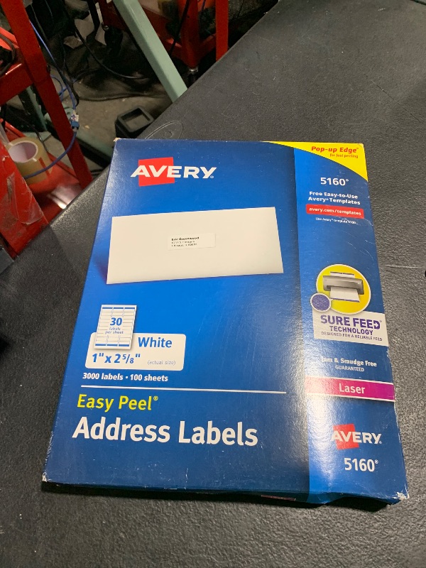 Photo 1 of Avery Easy Peel Printable Address Labels with Sure Feed, 1" x 2-5/8" Customizable Stickers, White, 3,000 Blank Mailing Labels, Great for Mailing, Shipping, and More (5160)
