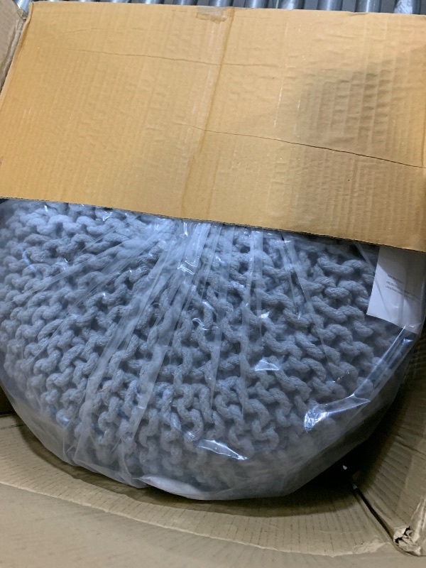 Photo 1 of FRELISH DECOR Round Pouf Ottoman Hand Knitted 100% Cotton Pouf Foot Stool - Knitted Bean Bag -Floor Chair for Living Room Bedroom - Foot Rest for Couch (20 Diameter x 14 Height) - Light Grey