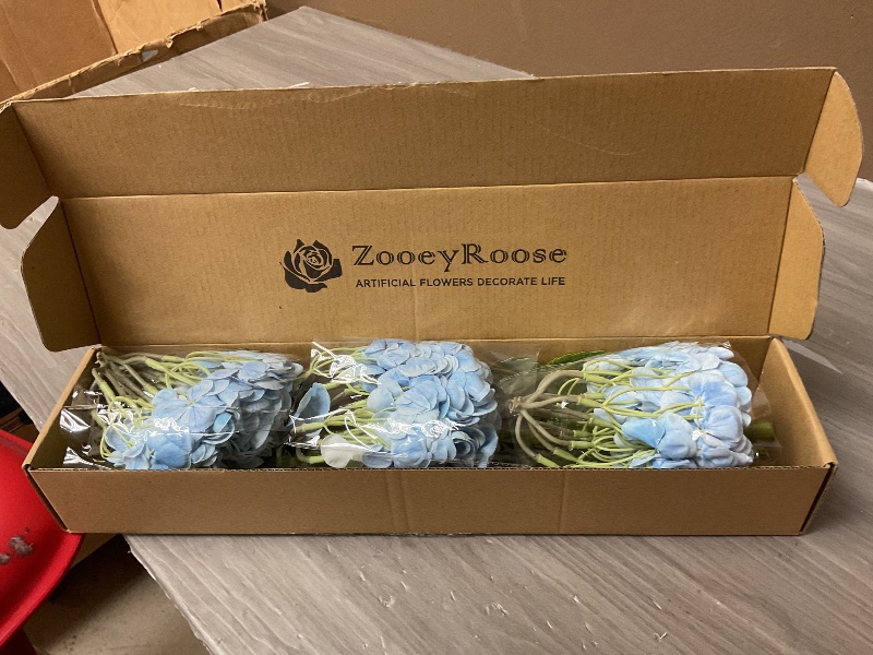 Photo 1 of SEE PICTURES NOTES……….ZooeyRoose 3pcs Hydrangea Artificial Flowers 21" Lifelike Fake Large Real Touch Hydrangea Pink Flower for Wedding Decoration Bride Bouquet Floral Home Decor Table Centerpieces (Light blue)