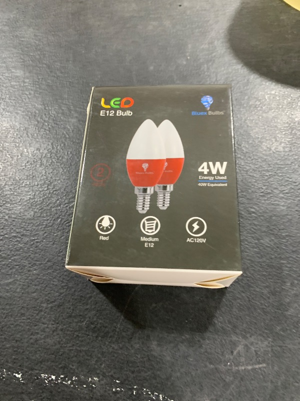 Photo 1 of 2 Pack BlueX LED Candle Red Light Bulb - 4W (40Watt Equivalent) - E12 Base Red LED Red Bulb, Party Decoration, Porch, Home Lighting, Holiday Lighting, Chandelier Light Bulbs, Candelabra Bulbs