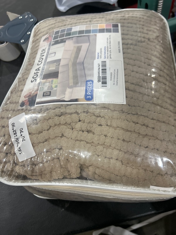 Photo 1 of Arfntevss Corner Sectional Couch Covers Plush Chenille L Shape Sofa Cover Thick Soft Sofa Slipcovers 3 Pieces Anti Slip U Shaped Sectional Cover Fluffy Fuzzy Furniture Protector (XX-Large, Sand)