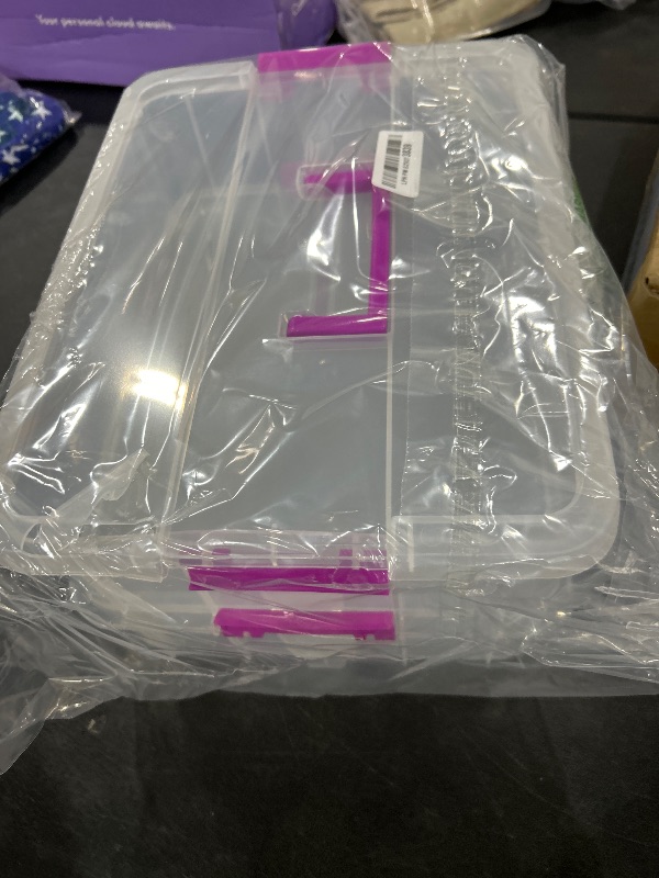 Photo 1 of JUXYES 2-Tiers Stack Carry Storage Box With Handle, Transparent Stackable Storage Bin With Handle Lid Latching Storage Container for School & Office Supplies