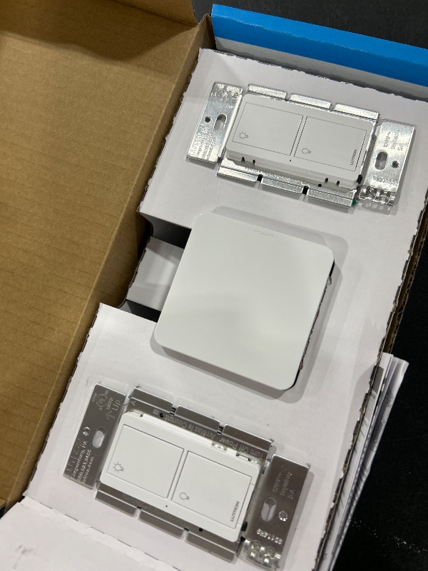 Photo 1 of Lutron Caseta Deluxe Smart Light Switch Kit w/ Wall Plate and Smart Hub, Compatible w/ Alexa, Apple Home, Google Home, Single-Pole/3 Way, 5 Amp, P-BDG-PKG2WS-WH