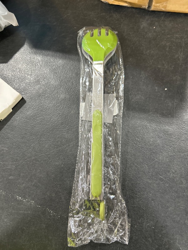 Photo 1 of 12 Inch Cooking Tongs, 2-in-1 Design with 0.5oz Measure Spoon, Stainless Steel Kitchen Tongs with Silicone Tips, Non-Stick Food Tongs for Cooking, Grilling, BBQ, Salad, Buffet, Serving (12", Green)