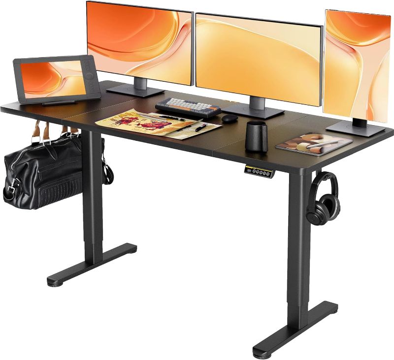 Photo 1 of Claiks Electric Standing Desk, Adjustable Height Stand up Desk, 63x24 Inches Sit Stand Home Office Desk with Splice Board, White Frame/Nature Top