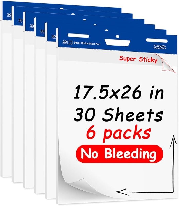 Photo 1 of 6 Pack 17.5 in x 26 in Sticky Easel Pads White,30 Sheets/Pad,Chart Paper for Teachers Self Stick Easel Paper for Walls,Windows,White Board