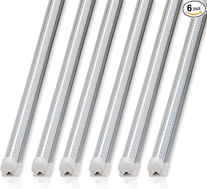 Photo 1 of Barrina 8FT LED Shop Lights Fixture, T8 72W 10000lm 5000K, Daylight White, Clear Cover, V Shape,Tube Light, Hight Output, Bulbs for Garage, Warehouse, Plug and Play, 6 Packs
