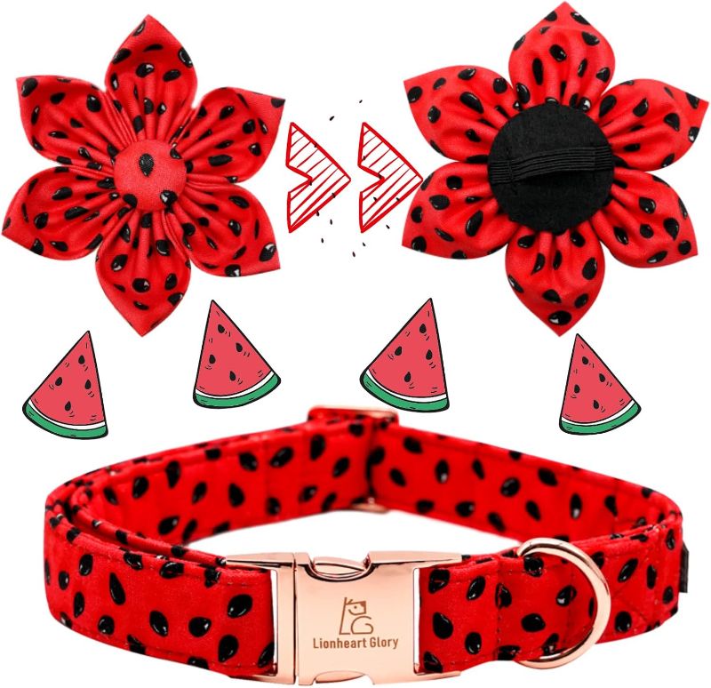 Photo 1 of Lionheart glory Summer Dog Collar with Flower, Fruit Print Female Dog Collar Flower for Small Medium Large Dogs Adjustable Dog Flower Collar Bow