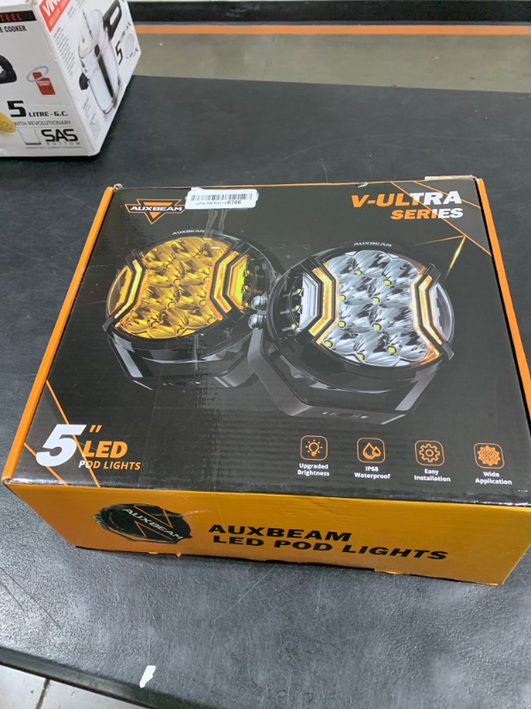 Photo 1 of Auxbeam V-Ultra Series 5 Inch Side Shooter Offroad Lights, Amber DRL Function 3 Modes, 172W 20400LM Spot Beam Round LED Pods, 270 Degree Wider Range, Black Protective Covers Included, Pair
