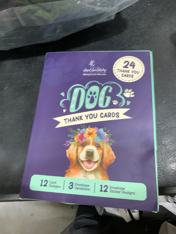 Photo 1 of Decorably 24 Pack 6x4in Dog Thank You Cards with Envelopes and Stickers, 12 Adorable Designs Puppy Thank You Cards Dog, Blank Inside - Kid's Party, Birthday