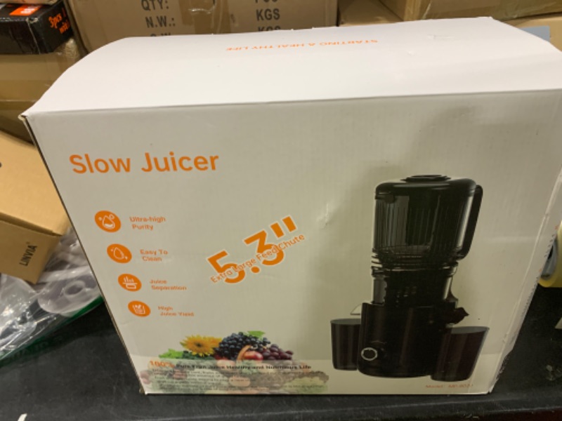 Photo 1 of Cold Press Juicer - 5.3" Large Feed Chute Juicer Machines for Whole Vegetables & Fruits, 99% High Juice Yield, Quiet & Easy to Clean Slow Masticating Juicer, BPA-Free, Preserves More Nutrients (Black)