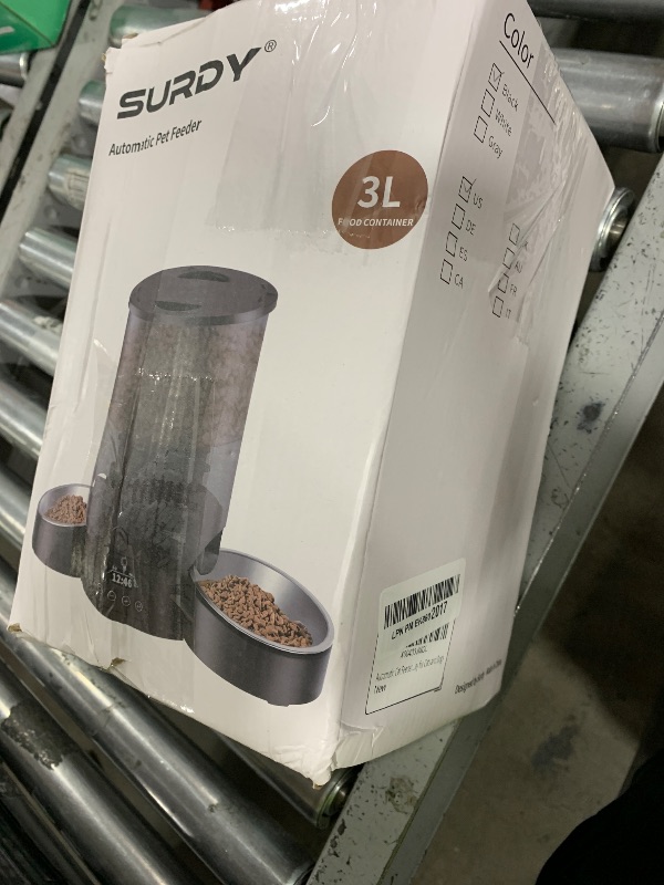 Photo 1 of Automatic Cat Feeder for 2 Cats, 3L Food Dispenser SURDY Auto Cat Feeder with 2 Stainless Bowls, 10s Meal Call Dual Power Supply and Timer Setting 12 Portions 6 Meals Per Day for Cats and Dogs