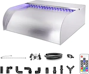 Photo 1 of LONGRUN Waterfall Pool Fountain, Updated 13.7'' Wider Open Lip Stainless Steel Waterfall Spillway Water Feature for Swimming Pools, Koi Ponds, Spa & Garden - 23.6''
