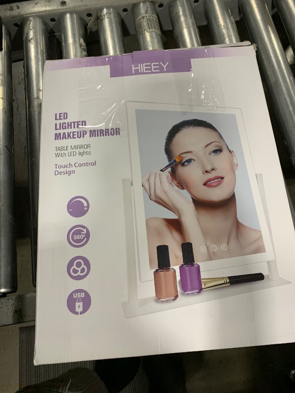Photo 1 of HIEEY Lighted Makeup Mirror, Hollywood Vanity Mirror with Lights, Three Color Lighting Modes, and 5X Magnification Mirror, Smart Touch Control, 360°Rotation (17.3in,White,Gift Box)