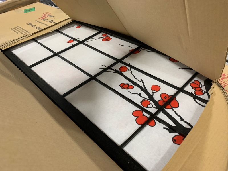 Photo 1 of Roundhill Furniture Black Japanese 4-Panel Screen Room Divider, Plum Blossom