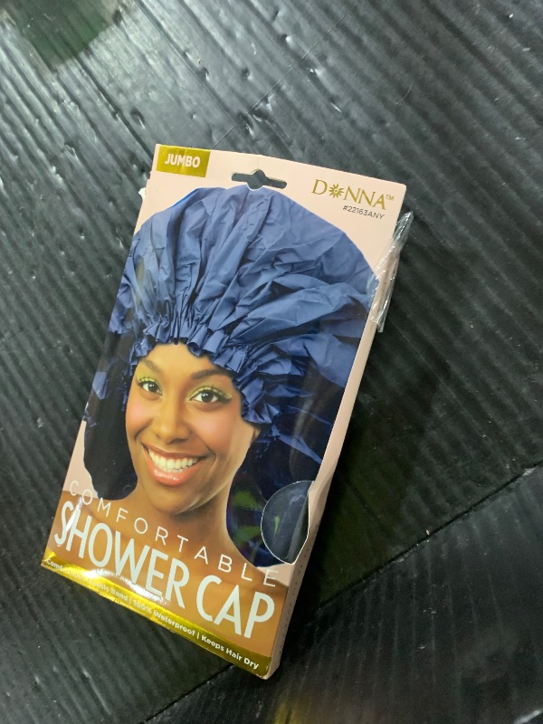Photo 1 of Donna Super Jumbo Shower Cap Waterproof Material 1pc for Women or Men Shower Cap for Roller Sets, Afros, Twist, Silk Wraps and More Reusable, 1PC NAVY COLOR