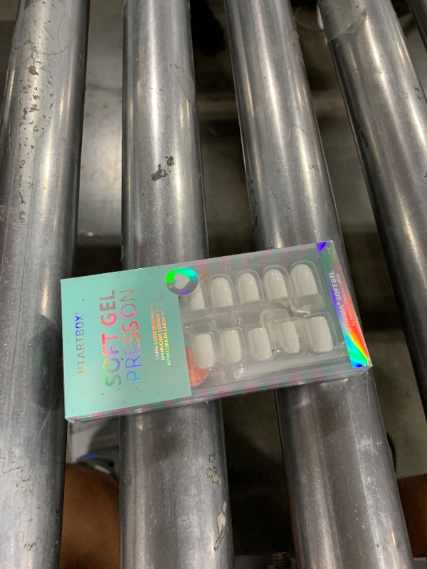 Photo 1 of BTArtbox Press On Nails Square - Pastel White Short Press On Nails with Glue for Women, Opaque Soft Gel Glue On Nails in 16 Sizes - 32 Stick On Nails Kit, Note Book