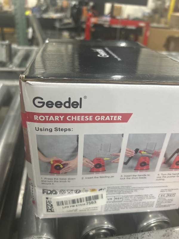 Photo 1 of Geedel Rotary Cheese Grater Cheese Shredder - Upgraded 5-in-1 Cheese Grater with Handle and Strong Suction Base, Multi-purpose Vegetable Slicer Ice Shaver Nuts Grinder for Ice, Vegetables, Fruit, Nuts
