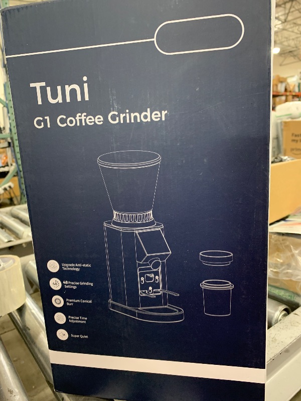Photo 1 of Tuni G1 Conical Burr Coffee Grinder, 48 Grind Settings Anti-static Burr Mill, Precision Electronic Timer and LED Touchscreen for Espresso/Drip/Cold Brew/French Press, Stainless Steel, Ivory