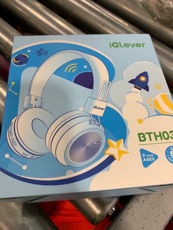 Photo 1 of iClever BTH03 Kids Bluetooth Headphones, Colorful LED Lights, 35H Playtime, Bluetooth 5.4, Type C Fast Charging, Safe Volume, Stereo Sound Mic, On Ear Kids Wireless Headphones for iPad Airplane, Blue