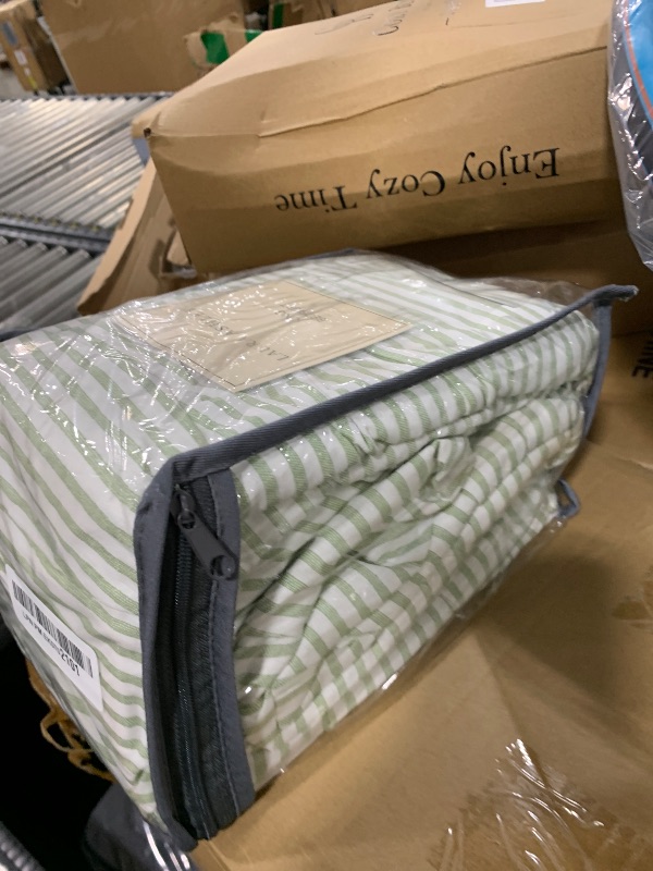 Photo 1 of Laura Ashley Home - Cotton Ruffled Bedskirt, Lightweight & Classic Style (Ticking Stripe Green, King)