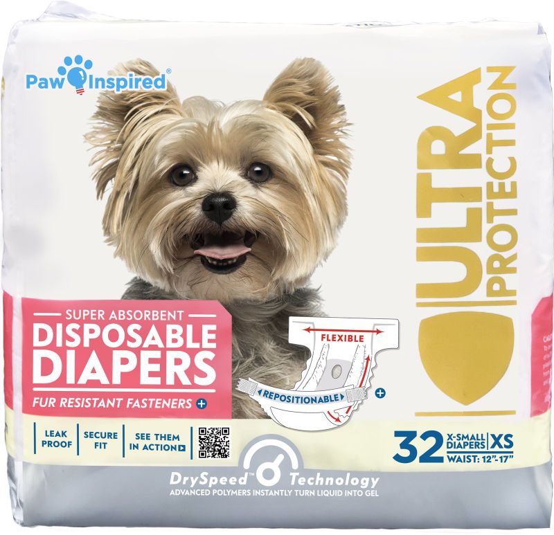 Photo 1 of Paw Inspired 32ct Disposable Dog Diapers | Female Dog Diapers Ultra Protection | Diapers for Dogs in Heat, Excitable Urination, or Incontinence (X-Small)