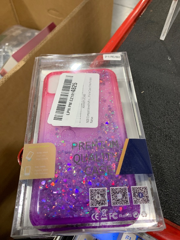 Photo 1 of NGB Designed for iPhone 11 Pro-Max Case, Pink/Purple | Glitter Liquid Sparkle Cute Cover for Women Girls Kids | with Tempered Glass Screen Protector & Ring Holder & Wrist Strap