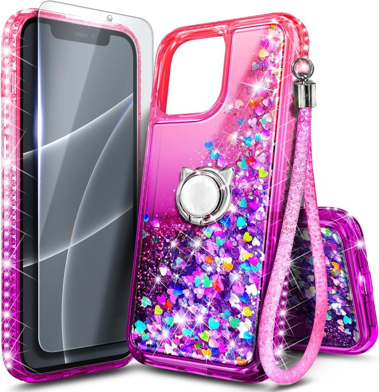 Photo 1 of NGB Designed for iPhone 11 Pro-Max Case, Pink/Purple | Glitter Liquid Sparkle Cute Cover for Women Girls Kids | with Tempered Glass Screen Protector & Ring Holder & Wrist Strap