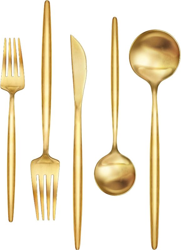 Photo 1 of 60-Piece Gold Silverware Set, Flatware Set for 12, Food-Grade Stainless Steel Cutlery, Includes Spoons Forks Knives, Kitchen Cutlery for Home Office Restaurant Hotel