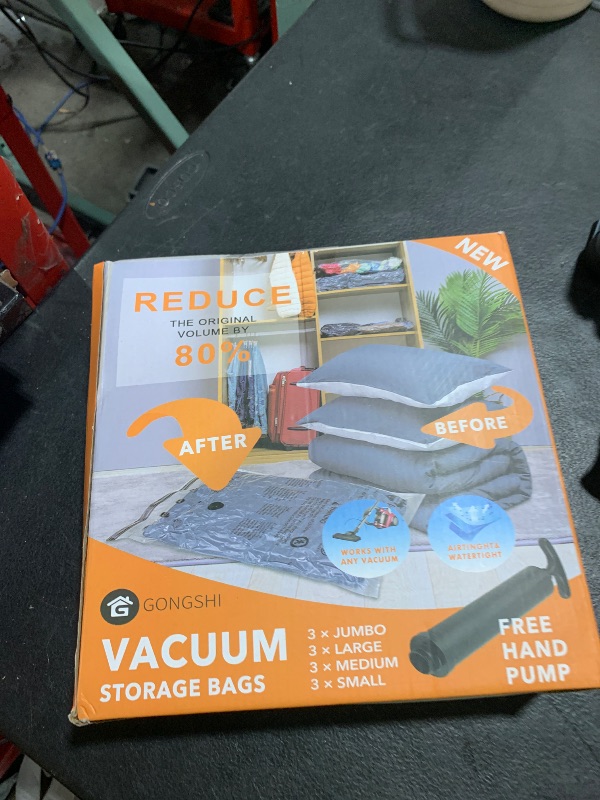 Photo 1 of 12 Pack Vacuum Storage Bags (3 Jumbo, 3 Large, 3 Medium, 3 Small),Plastic Packaging Bags,Space Saver Sealer Compression Bags with Travel Hand Pump for Blankets, Comforters, Pillows, Clothes Storage
