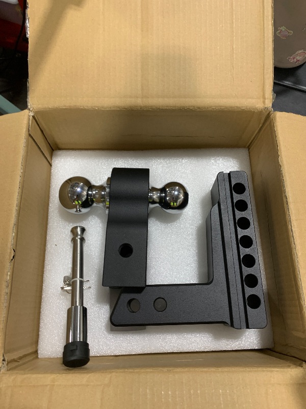 Photo 1 of LOCAME Adjustable Trailer Hitch, Fits 2-Inch Receiver, 6-Inch Drop/Rise Aluminum Drop Hitch,12,500 LBS GTW-Tow Hitch for Heavy Duty Truck with Double Stainless Steel Locks, Black, LC0024