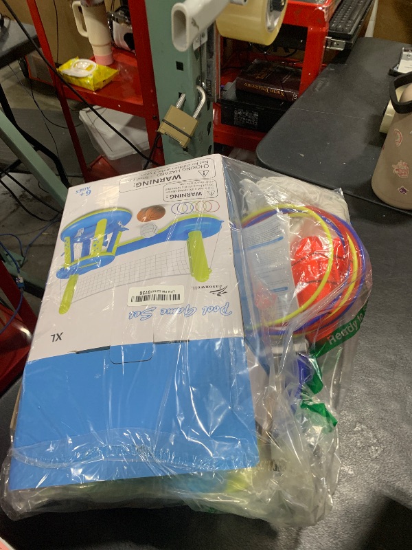 Photo 1 of Jasonwell Pool Toys Games Set - 3 in 1 Pool Volleyball Net Basketball Hoop Ring Toss Game Inflatable Floats Water Floating Volleyball Swimming Pools Party Game Accessories Toy Gift Kids Teens Adults