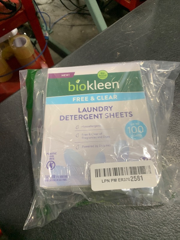 Photo 1 of Biokleen Laundry Detergent Sheets - Dye & Fragrance Free, Hypoallergenic, Enzymatic Cleaner, Stain Remover, Bio Active Formula, No Plastic Jug, Unscented, 100 Loads