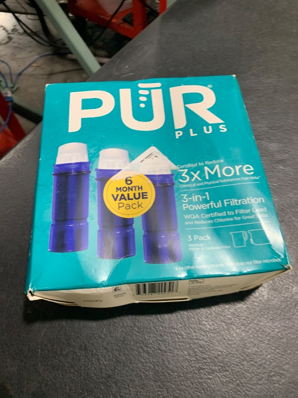 Photo 1 of PUR PLUS Lead Reducing Water Pitcher and Dispenser Replacement Filter, Value Pack, 6-month Supply, Compatible with all PUR Pitchers and Dispensers, Blue, 3 Count, PPF951K3
