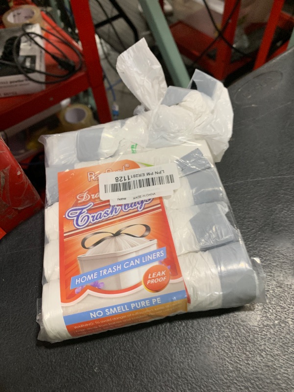 Photo 1 of 1.3 Gallon 100 Counts (fit 1.3-1.5 Gal) Mini Drawstring Trash Bags Garbage Bags by RayPard, 4-5L Small Plastic Trash Can Liner fit 1,1.2-1.5 Gal Waste Basket for Home Office Kitchen Bathroom, White