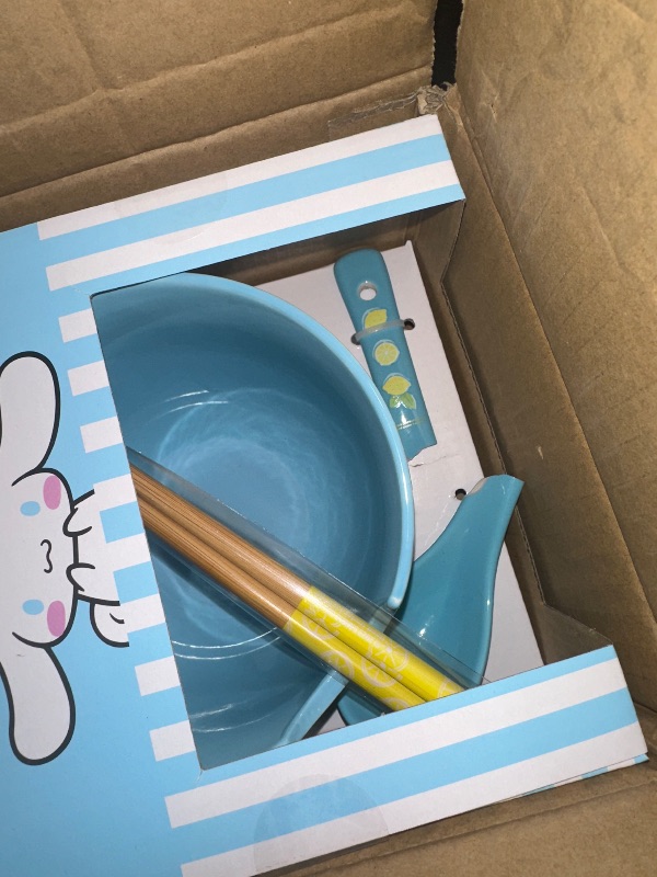 Photo 1 of Silver Buffalo Sanrio Hello Kitty and Friends Cinnamoroll Lemons Ceramic Ramen Noodle Rice Bowl with Chopsticks, Microwave Safe, 20 Ounces