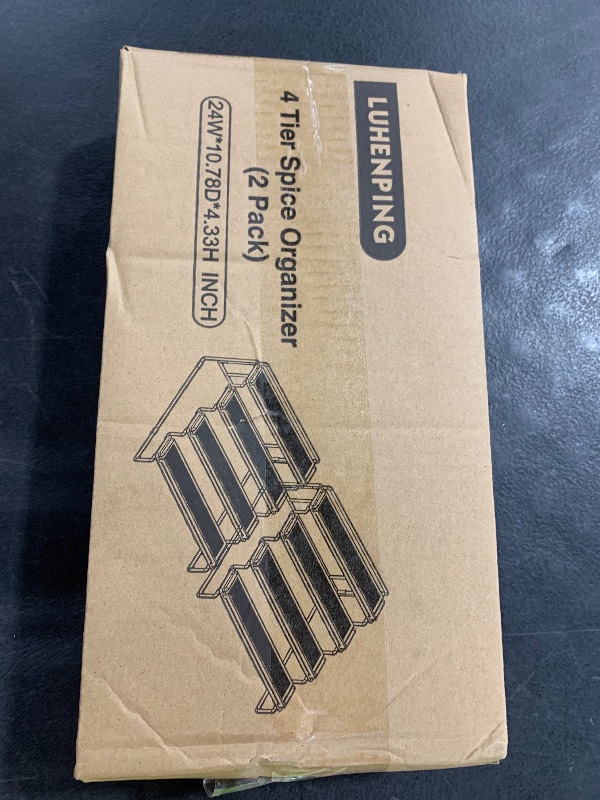 Photo 1 of 4 Tier Spice Rack Organizer for Inside Cabinet Expandable Display Riser Shelf Seasoning Organizer for Countertop Cupboard Pantry Adjustable Step Storage Holder with Protection Railing (2PC Black)