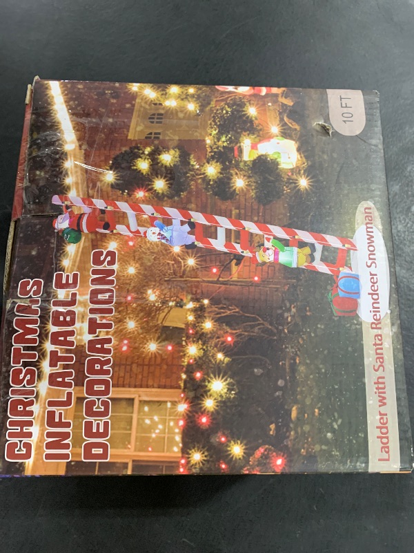 Photo 1 of Joliyoou 10FT Christmas Inflatable Decorations, Giant Lighted Ladder Blowups Climbed with Reindeer, Santa, Snowman, C7 String Lights for Xmas Winter Holiday Roofs Trees Balconies Decor