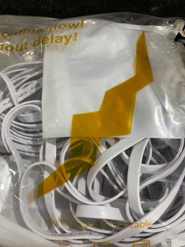 Photo 1 of Folishine 50 ft Ethernet Cable, Cat 6e/Cat 6, High Speed, Flat White Shielded LAN Cable for Ethernet Network Switch, PS4 and Modem