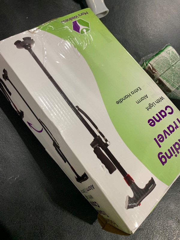 Photo 1 of Premium Travel Lightweight Folding Walking Cane with LED Flashlight - SOS Alarm - W/Non Slip Flexible Cane Tip & Extra Handle