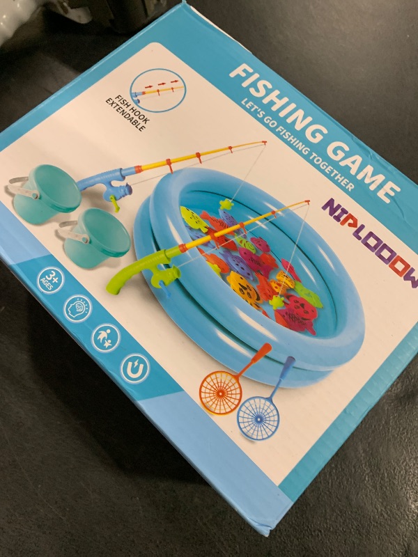 Photo 1 of NIPLOOOW Pool Fishing Toys Games, Water Table Bathtub Toy with Inflatable Pool Pole Rod Net Plastic Floating Fish, Birthday Gifts for Kids Age 3 4 5 6 Year Old,Kids Outdoor Toys