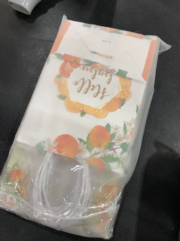 Photo 1 of Kosiz 24 Pcs Orange Party Favor Bags Little Cutie Baby Shower Decorations Hey Cutie Goody Gift Bags with Handles Tangerine Treat Candy Pouch for Orange Birthday Party Decoration Summer Supplies