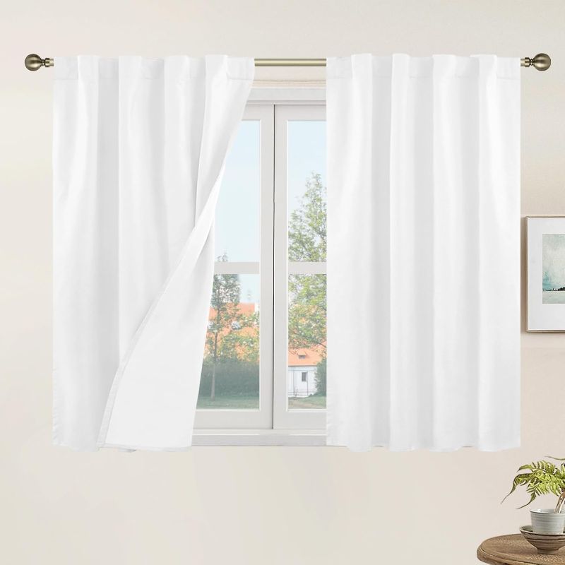 Photo 1 of LAMIT 100% Blackout Short Linen Curtains for Cafe, 40 Inch Length Linen Textured Thermal Curtains 2 Panels, 34 x 40 Inch, White