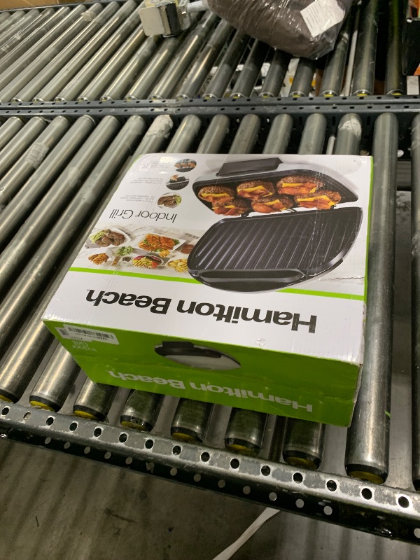 Photo 1 of Hamilton Beach Electric Indoor Grill, 6-Serving, Large 90 sq. in. Nonstick Easy Clean Plates, Floating Hinge for Thicker Foods, 1200 Watts, 6.38"D x 12.68"W x 13.78"H , Silver (25371)