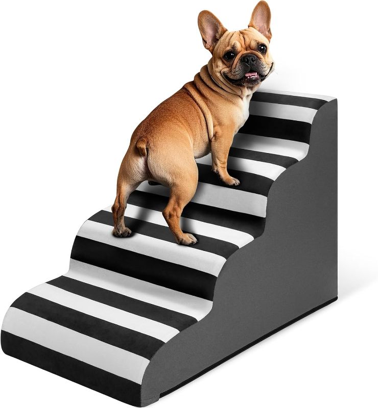 Photo 1 of JOEJOY Curved Dog Stairs Ramp for High Beds 19" H, 4-Step Dog Steps for Small Dogs and Cats, Pet Stairs for High Bed Climbing, Non-Slip Balanced Pet Step Indoor, Grey
