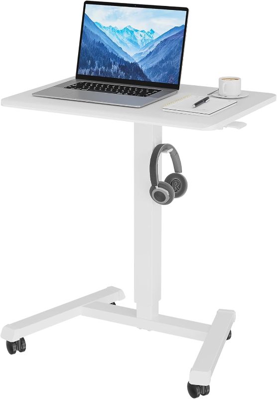 Photo 1 of BONTEC Gas Spring Mobile Stand Up Desk, Rolling Standing Desk, Laptop Desk Height Adjustable (White, 25.6" x 17.7")
