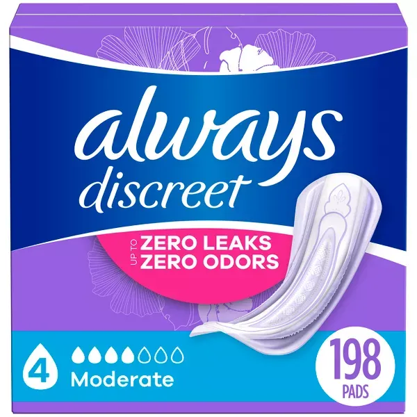 Photo 1 of Always Discreet Incontinence & Postpartum Incontinence Pads for Women - Moderate Absorbency - Size 4