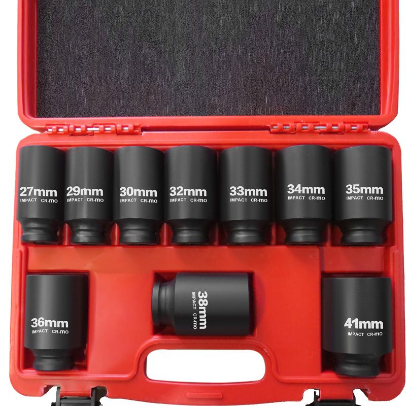 Photo 1 of TONYNOL 1/2 Inch Drive Deep Impact Socket Set,10 PCS,6-Point,Metric Size(27mm to 41mm),Cr-Mo Steel,Heavy Duty Impact Socket Set,With a Storage Case