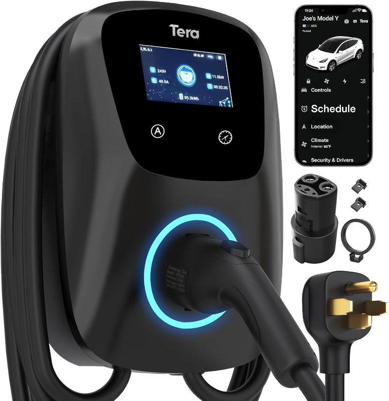 Photo 1 of Tera for Tesla EV Charger Level 2 J1772: ETL Energy Star 48A Adjustable 240V - with Manual Setting Amps & Schedule on Unit - NEMA 14-50 25FT Extra Long Charging Cable IP65 W01
