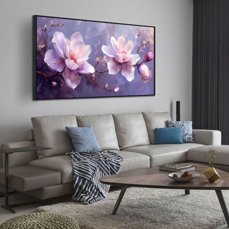 Photo 1 of Framed Wall Art for Living Room Light Pink and Purple Flower Botanical Wall Art Modern Canvas Prints Large Wall Art, Size 30x60